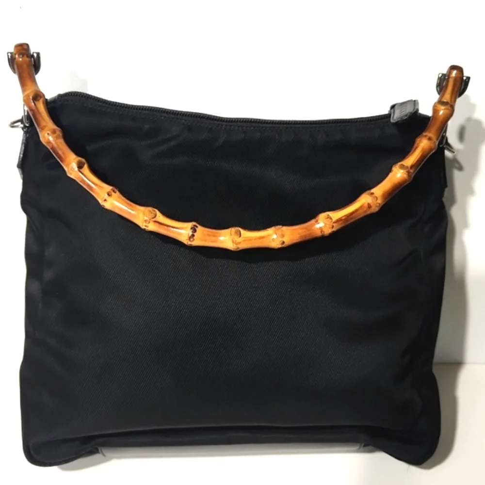GUCCI Authentic Bamboo Black Classic Nylon Shoulder Bag 000 2058 0509 EUC!! - Picture 3 of 16